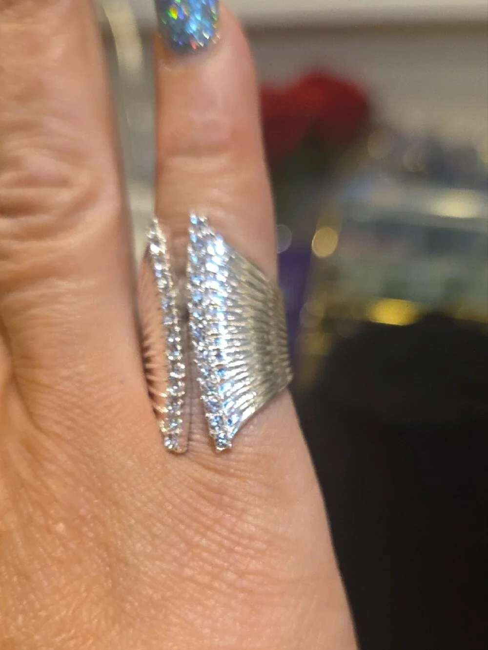 Silver Crystal Accent Smart Ring - Silver
